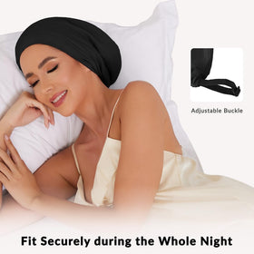 Lovuiten mulberry silk bonnet adjustable-strap demonstrates secure fit for restless nights