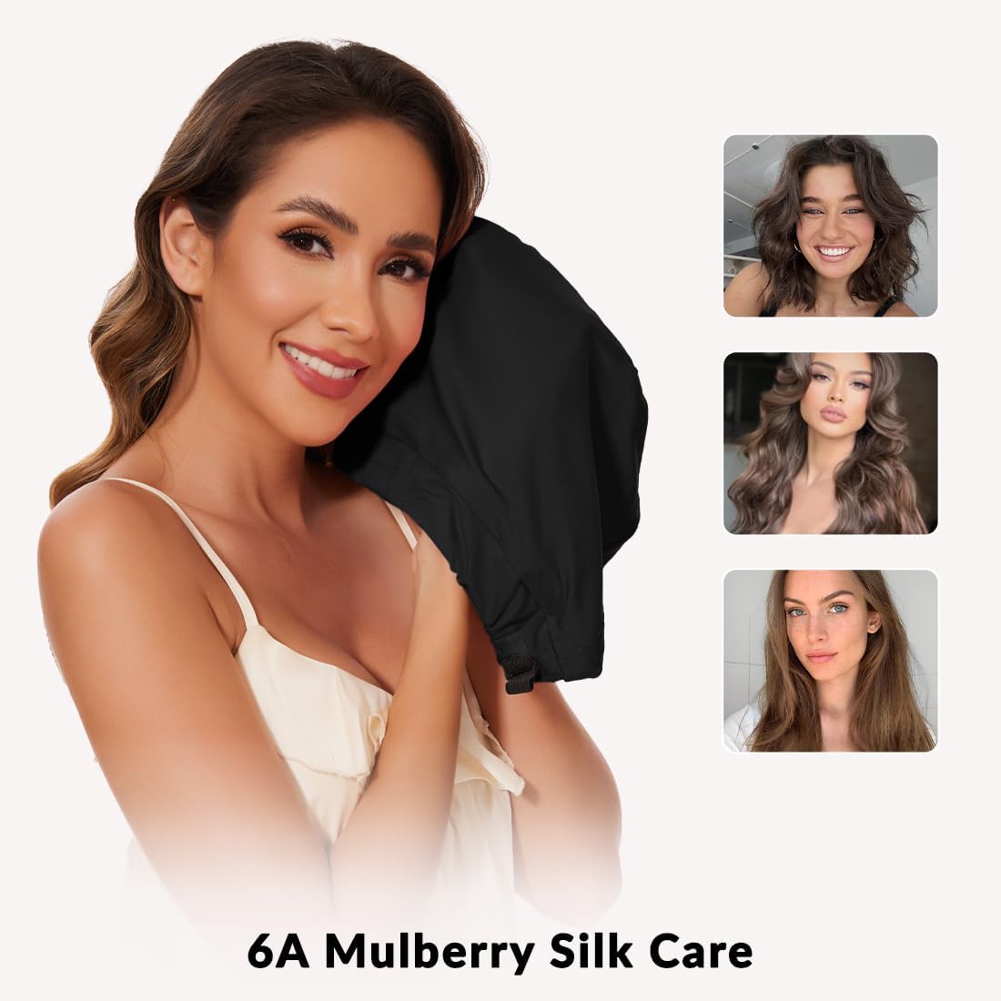 Lovuiten mulberry silk bonnet inside-view reveals soft inner layer for hair hydration