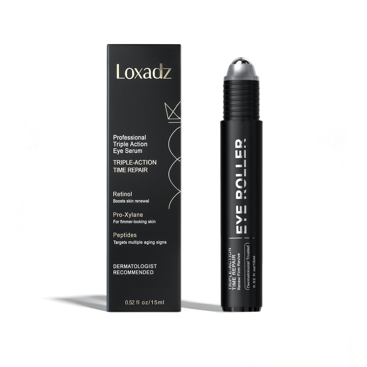 Loxadz Under Eye Brightener Roller with cooling metal roller for puffiness reduction and brighter under-eye area