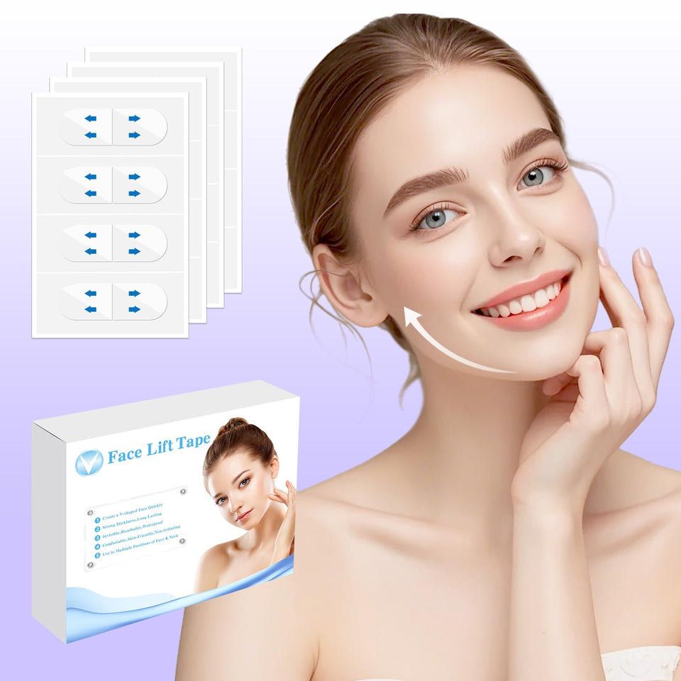 Loxbcin neck lift tape visibly lifts neck and jawline for a smoother contour.