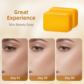 LOYATRO Kojic Acid Turmeric Soap lathers gently for refreshing facial and body cleansing.