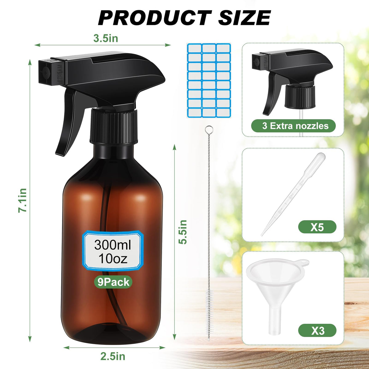 LOYIM amber spray bottle with adjustable nozzle for mist or stream applications.