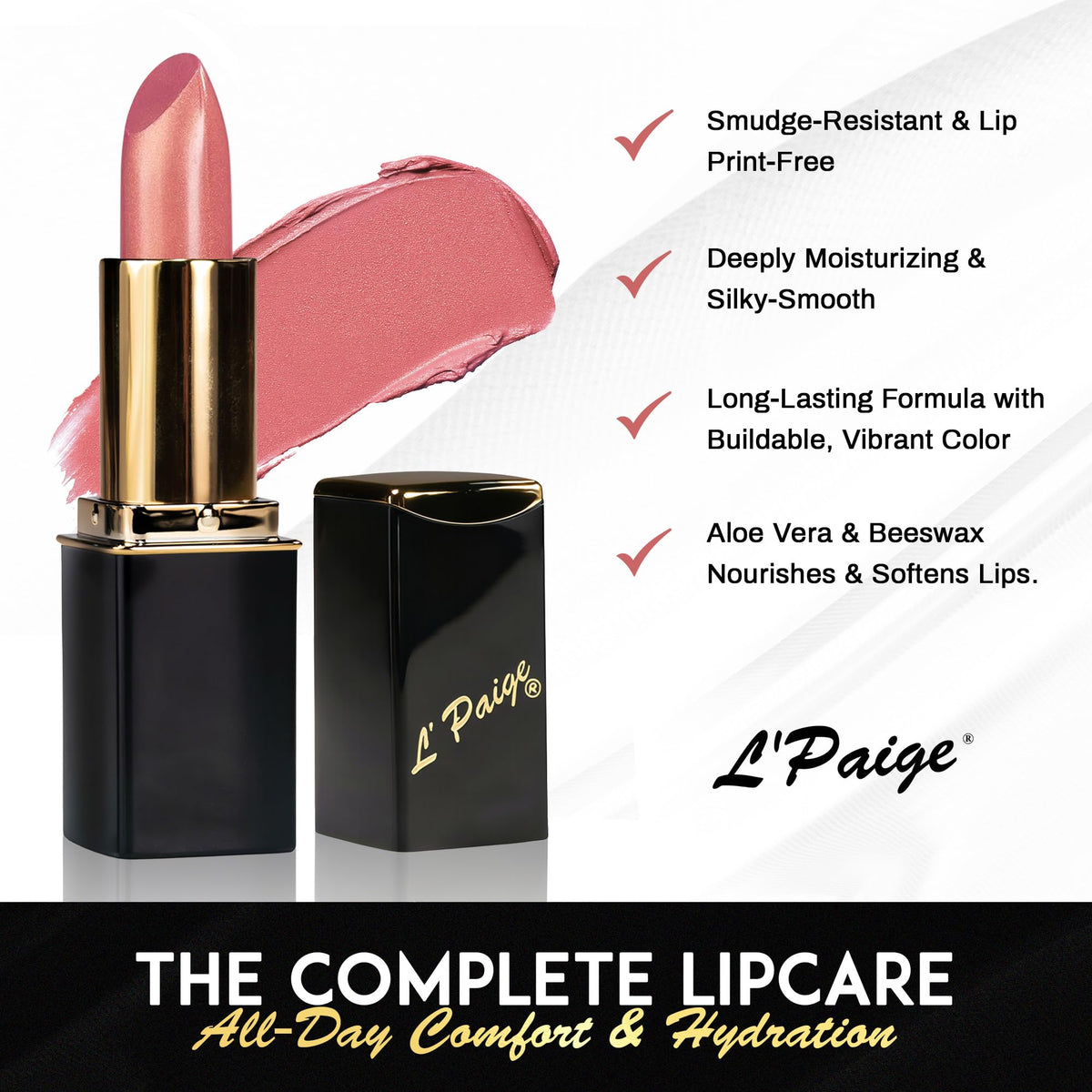 L'Paige Champagne pearlescent glow adds dimension and refined shine.