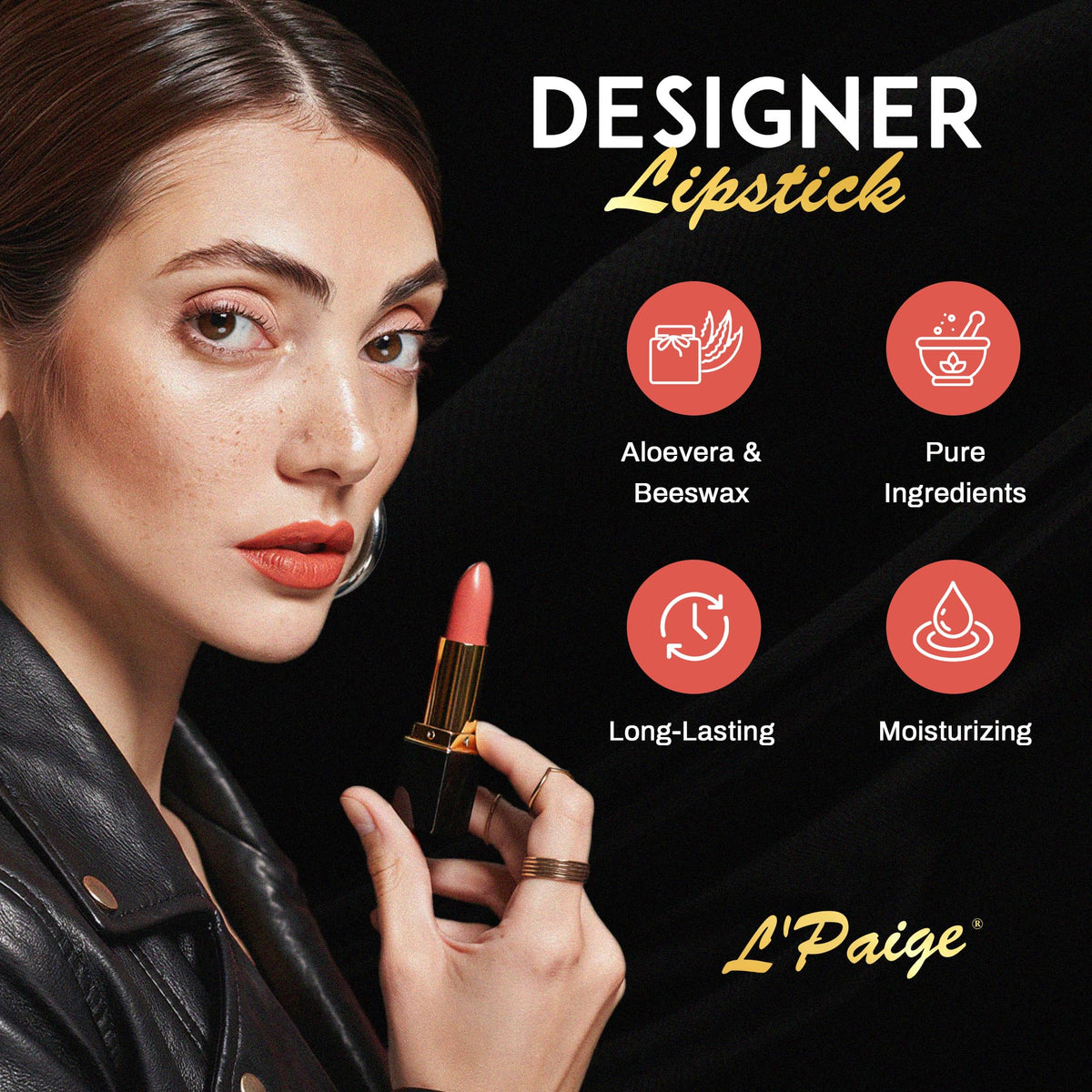 L’Paige Peach Nectar application shows buildable color for natural to vibrant looks.
