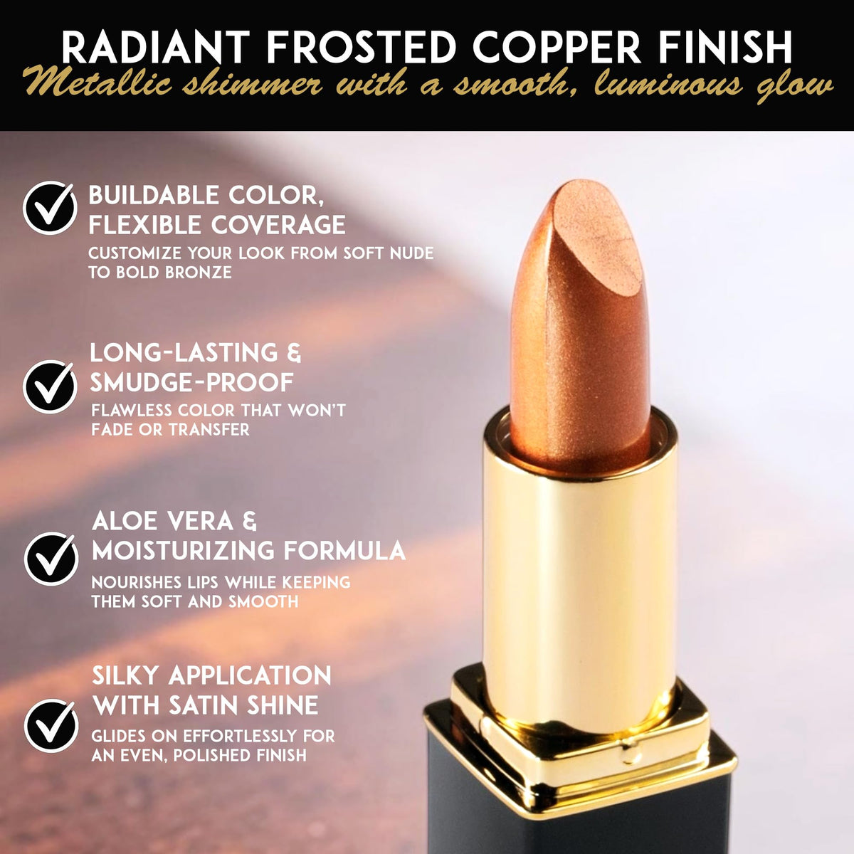 L’Paige Frosted Copper Lipstick L05 pigment closeup with warm depth.