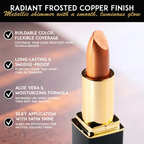 L’Paige Frosted Copper Lipstick L05 pigment closeup with warm depth.