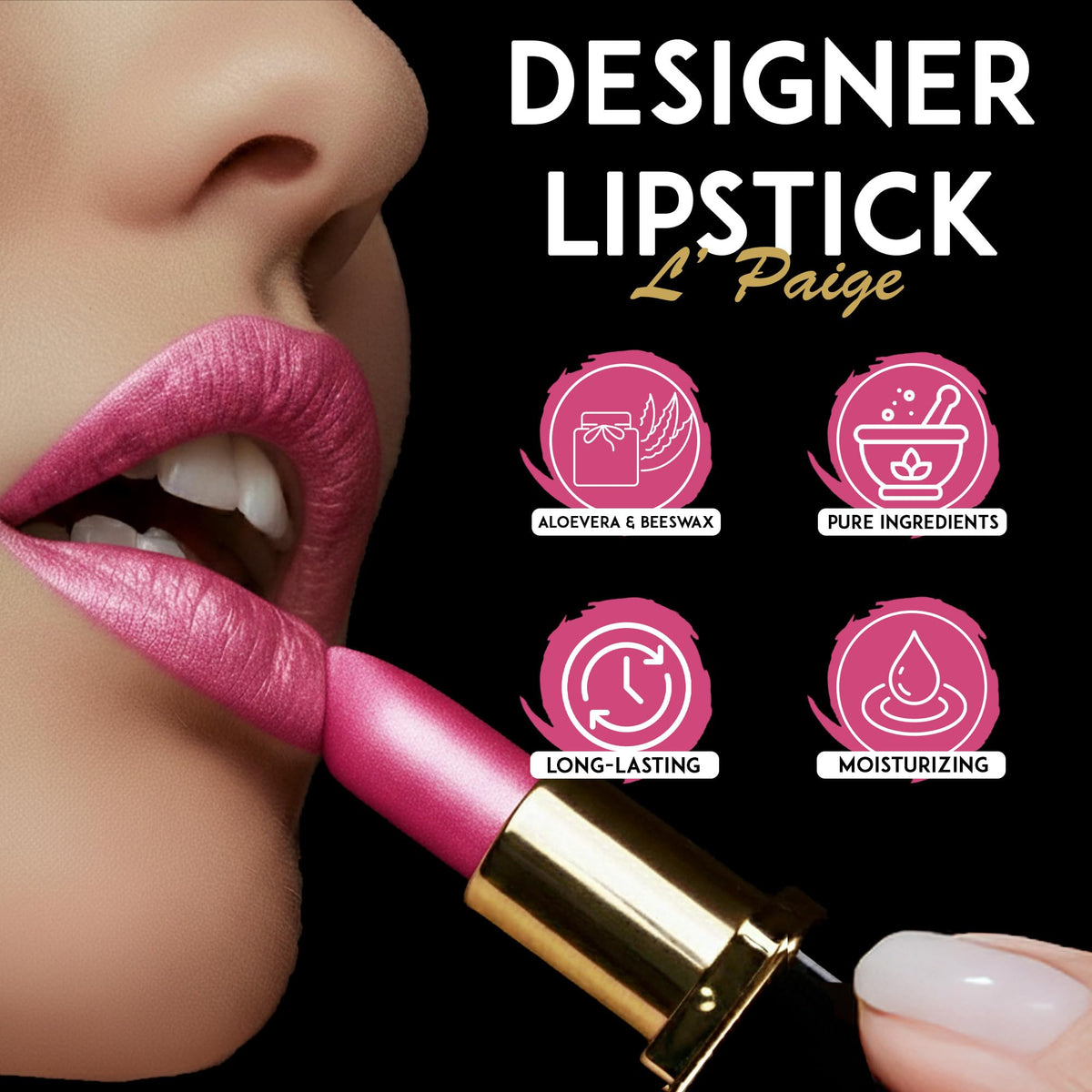 L’Paige lips show buildable shimmer from sheer tint to bold Frosted Amethyst.