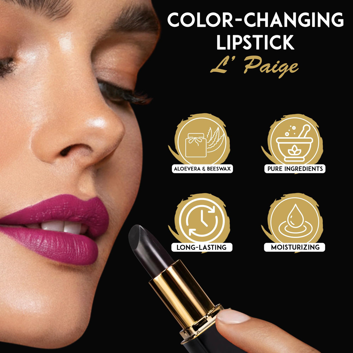 L'Paige LBK satin finish texture on lips.