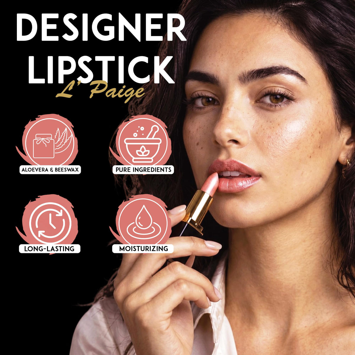 Soft light-reflecting pearl shimmer on lips from L’Paige Rosy Pearl L56