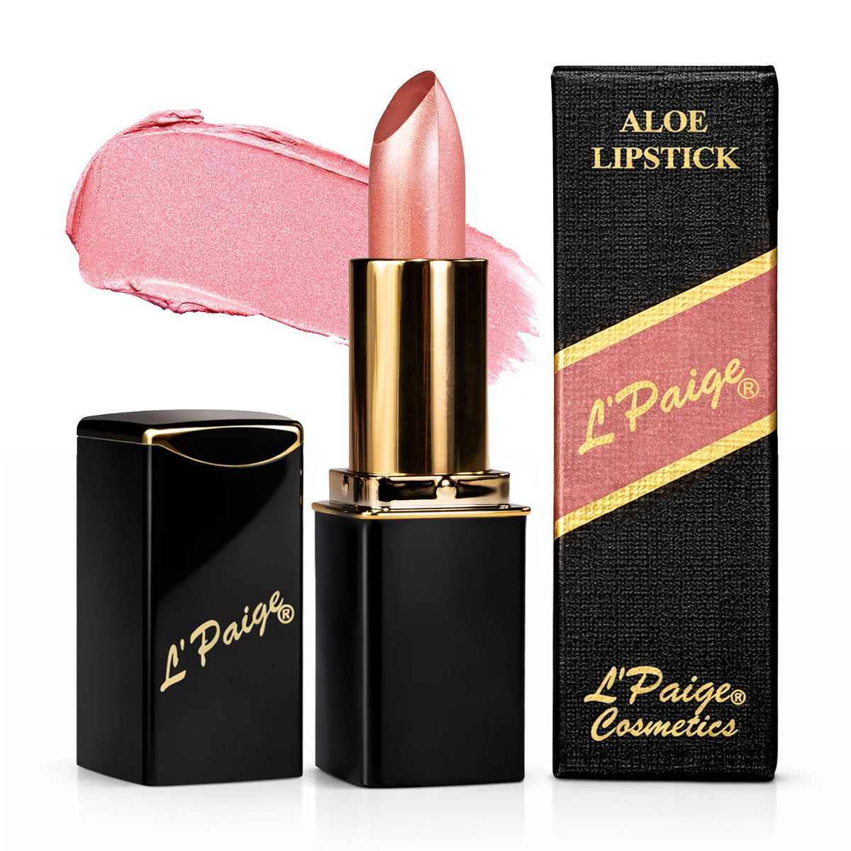 L’Paige Rosy Pearl L56 lipstick tube with sheer pink shade for everyday glow