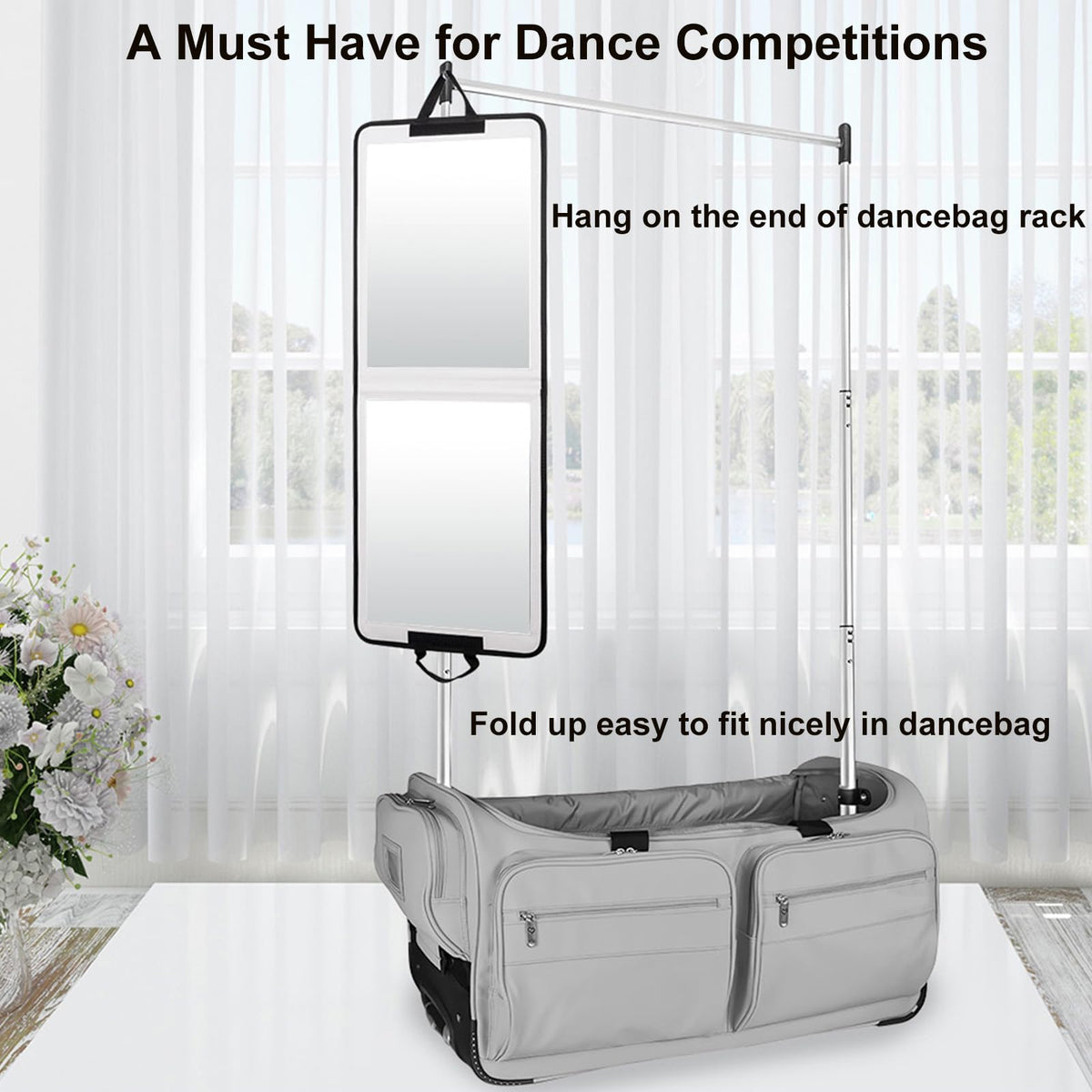 LPHUMEX folding mirror with sturdy handle, easy setup on doors or racks