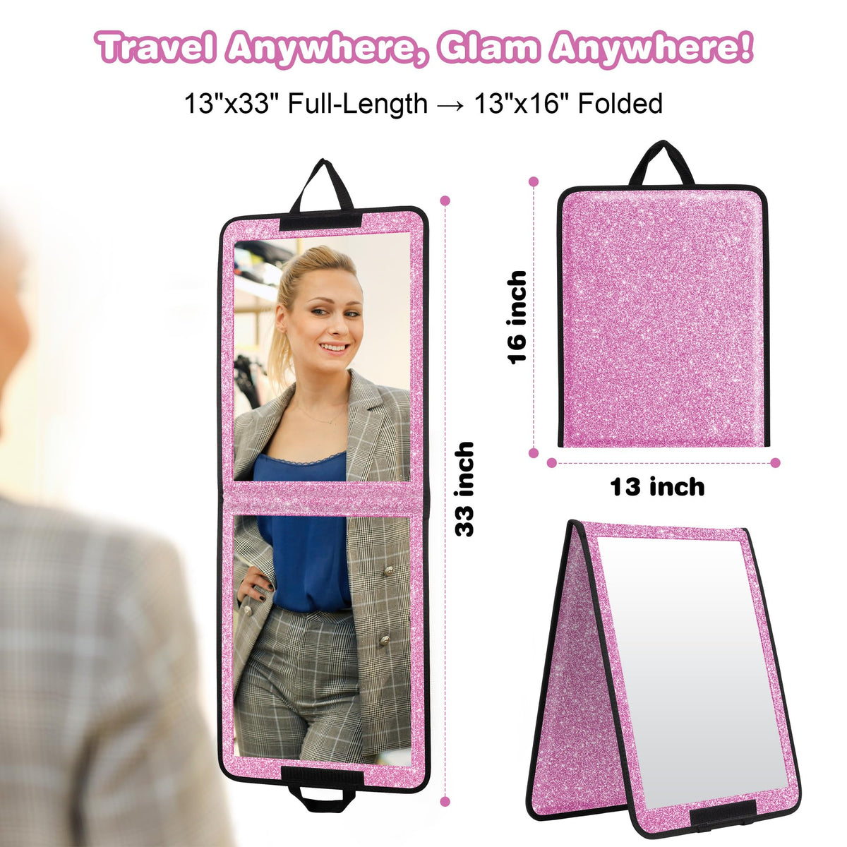 LPHUMEX travel full-length mirror in compact form fits dance bags.