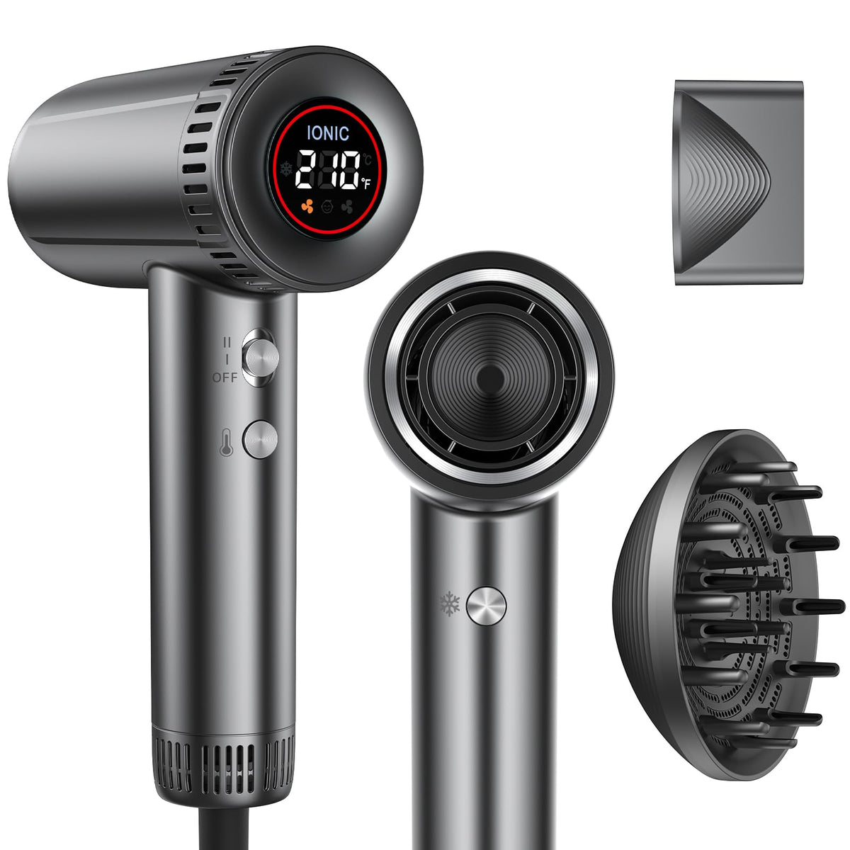 LPSTEA hair dryer with 360° magnetic diffuser attachment for precise styling.