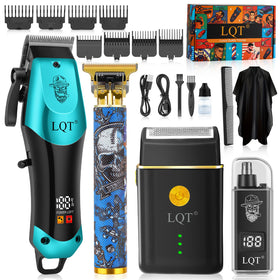 LQT hair clipper with LED display for real-time battery status and grooming control.