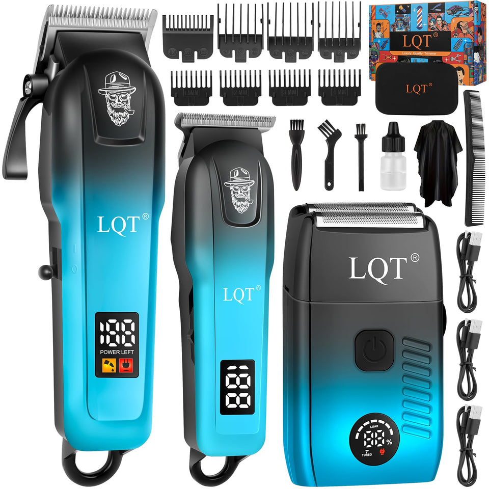 LQT hair clippers for men set with multiple attachments for professional grooming at home.