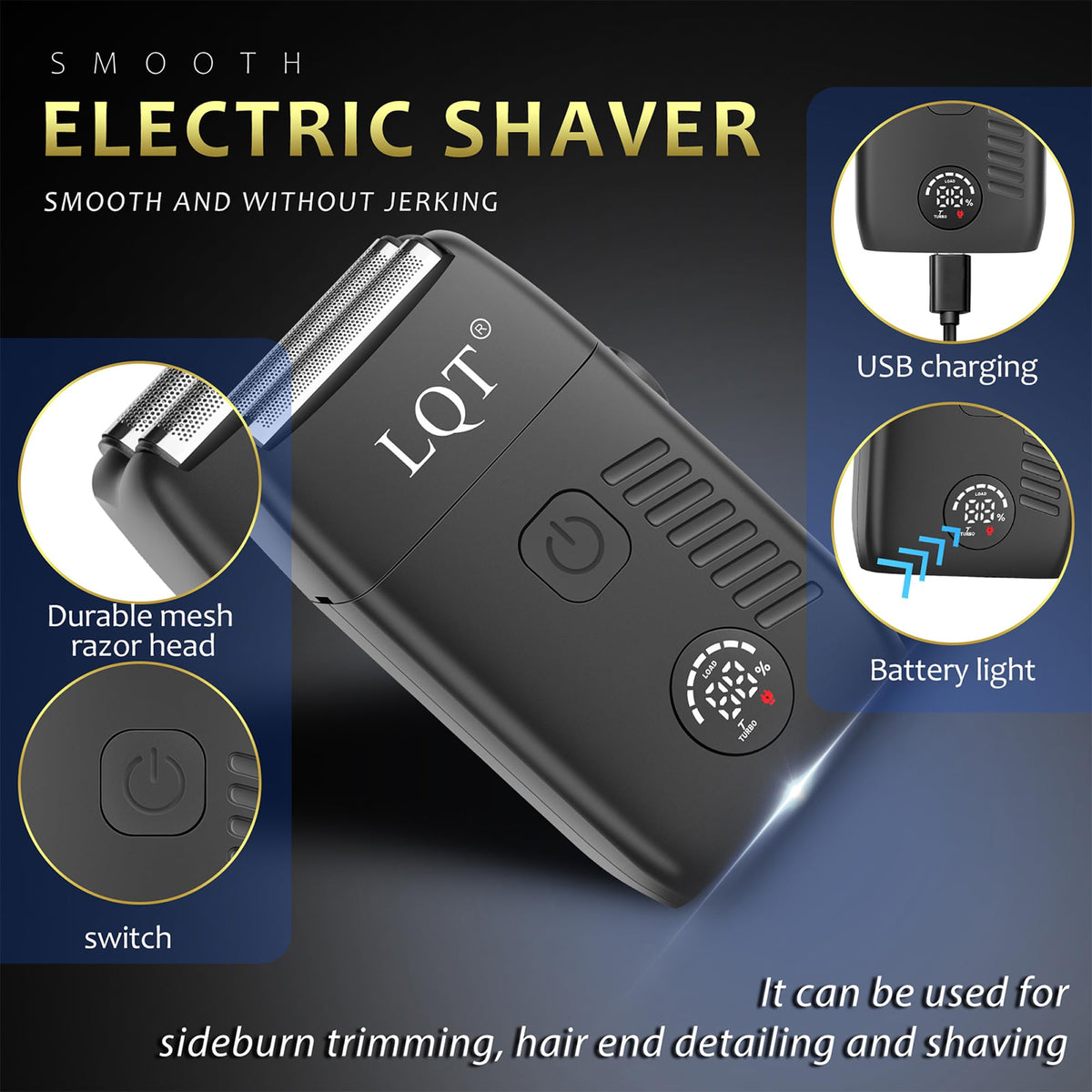 LQT IPX7 waterproof shaver shown for reliable wet or dry shaving.
