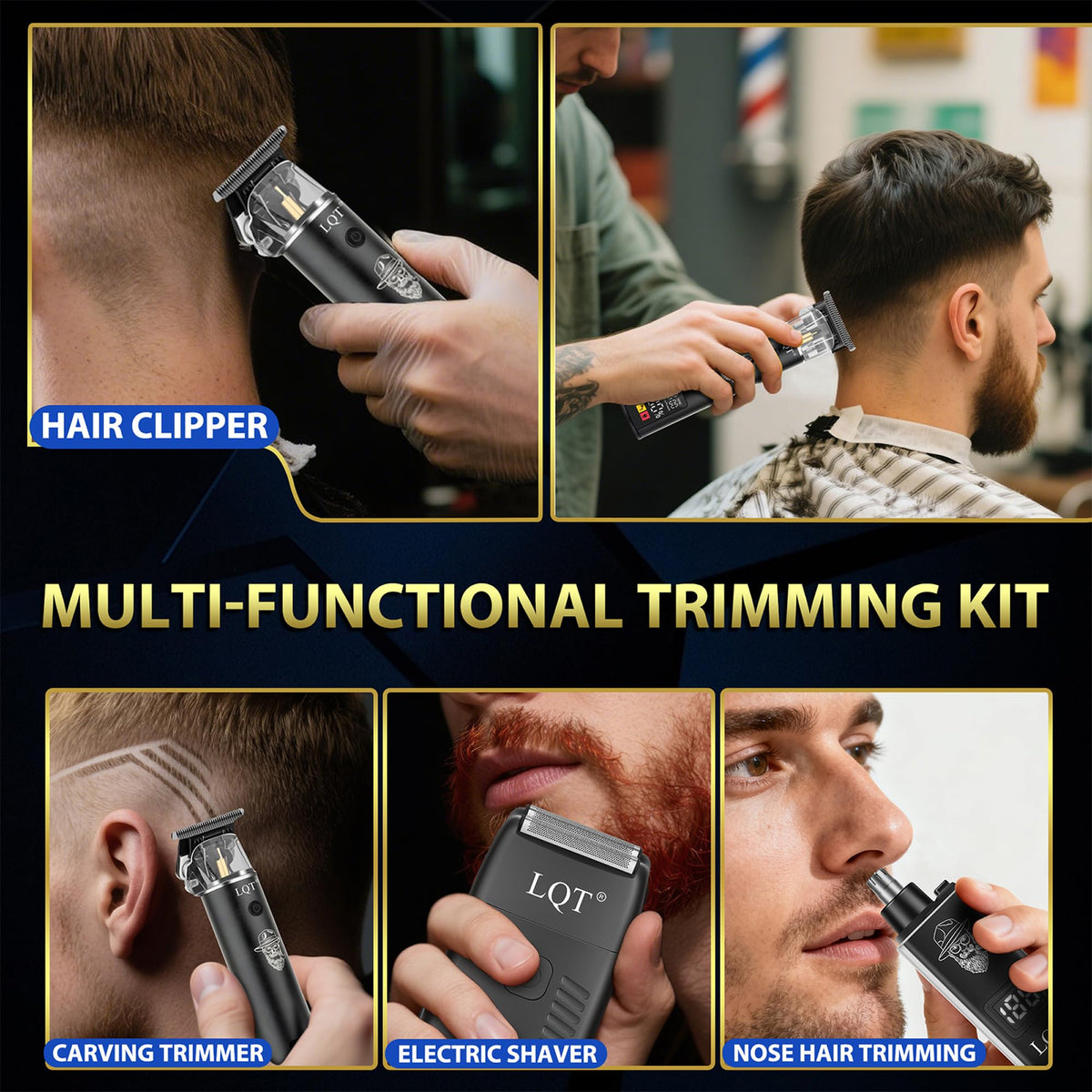LQT nose hair trimmer attachment ready for precise, hygienic nose grooming.