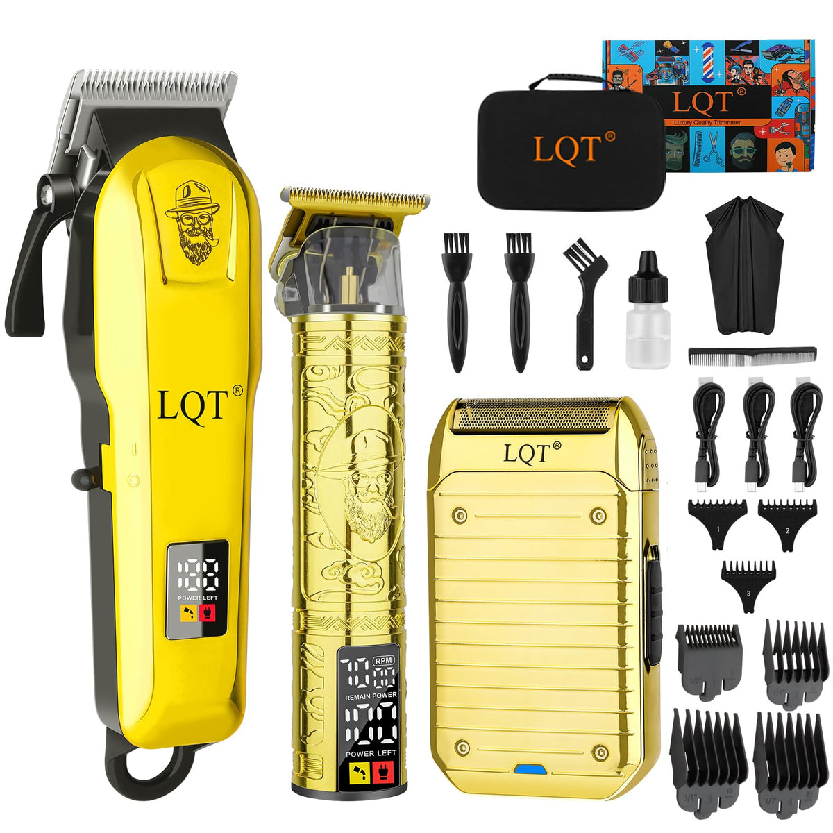 LQT professional cordless clippers kit with precision blades ensures smooth at-home grooming.