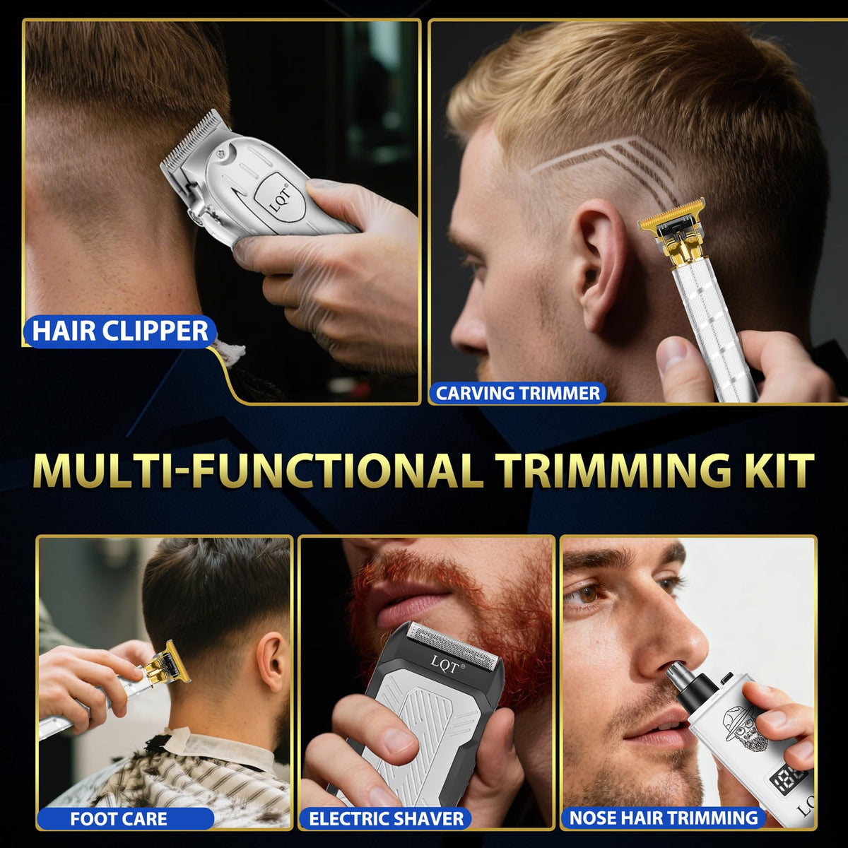 LQT grooming set shows a clear LED readout for battery status.