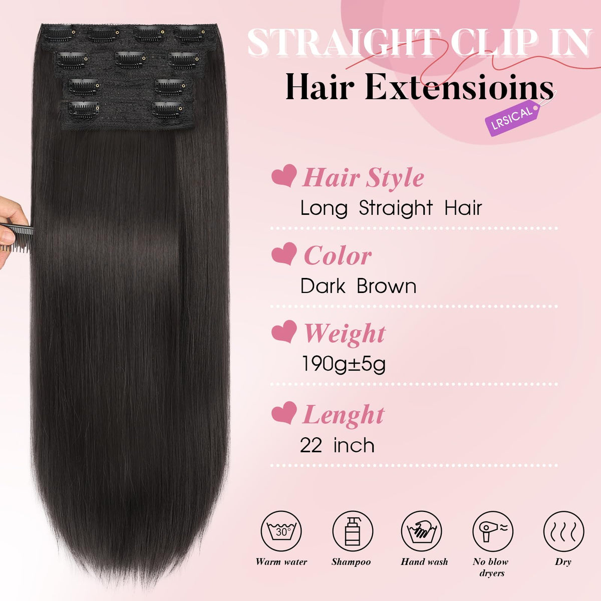 LRSICAL 22-inch dark brown extensions for instant volume.