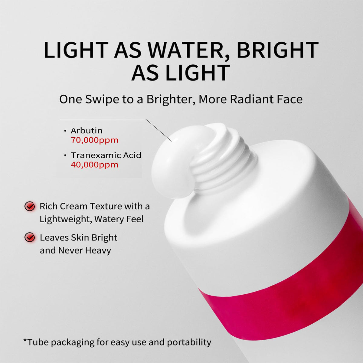 LRUSEIFE Arbutin and Tranexamic Cream with niacinamide label showing skin refining ingredients