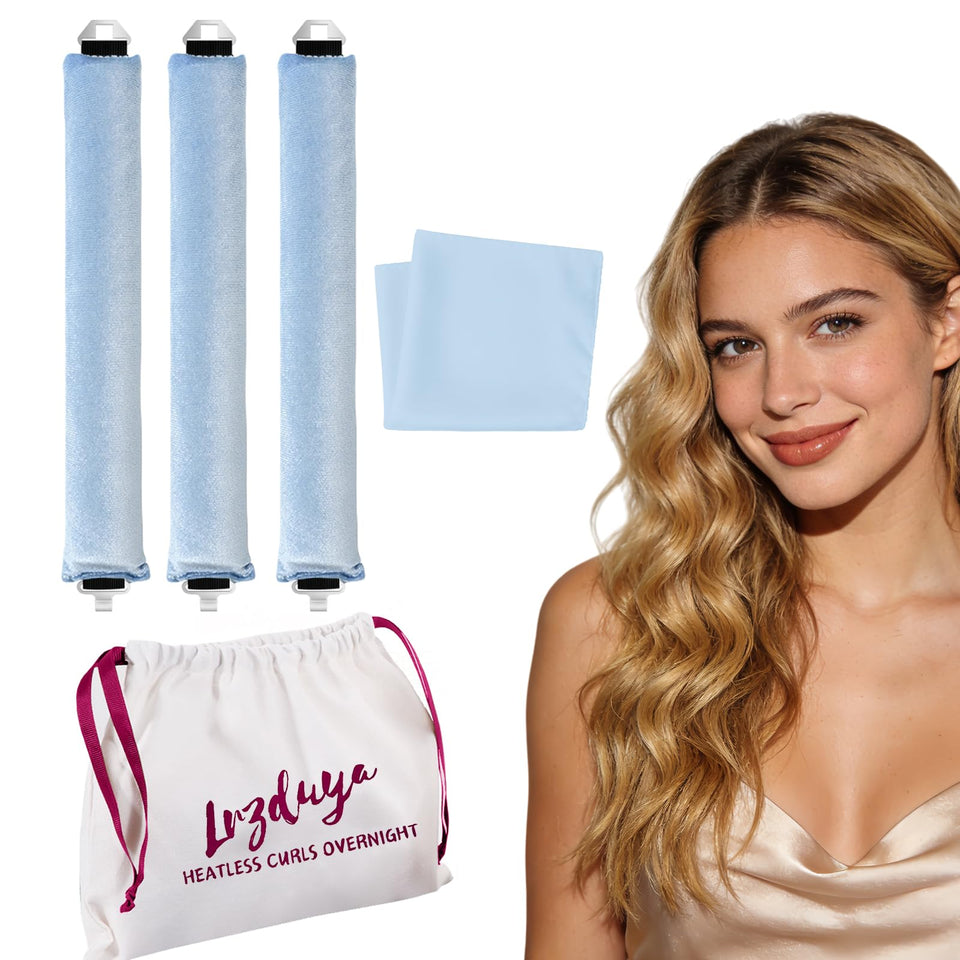 Lrzduya sky blue heatless curls overnight rods set for gentle styling