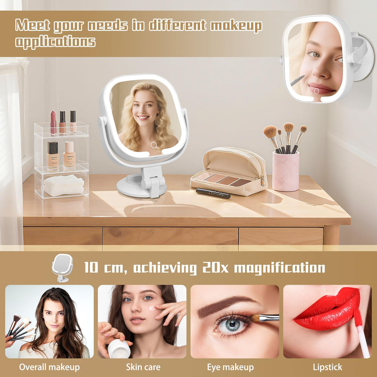 LSNDRG mirror with 3 lighting modes for accurate makeup application.