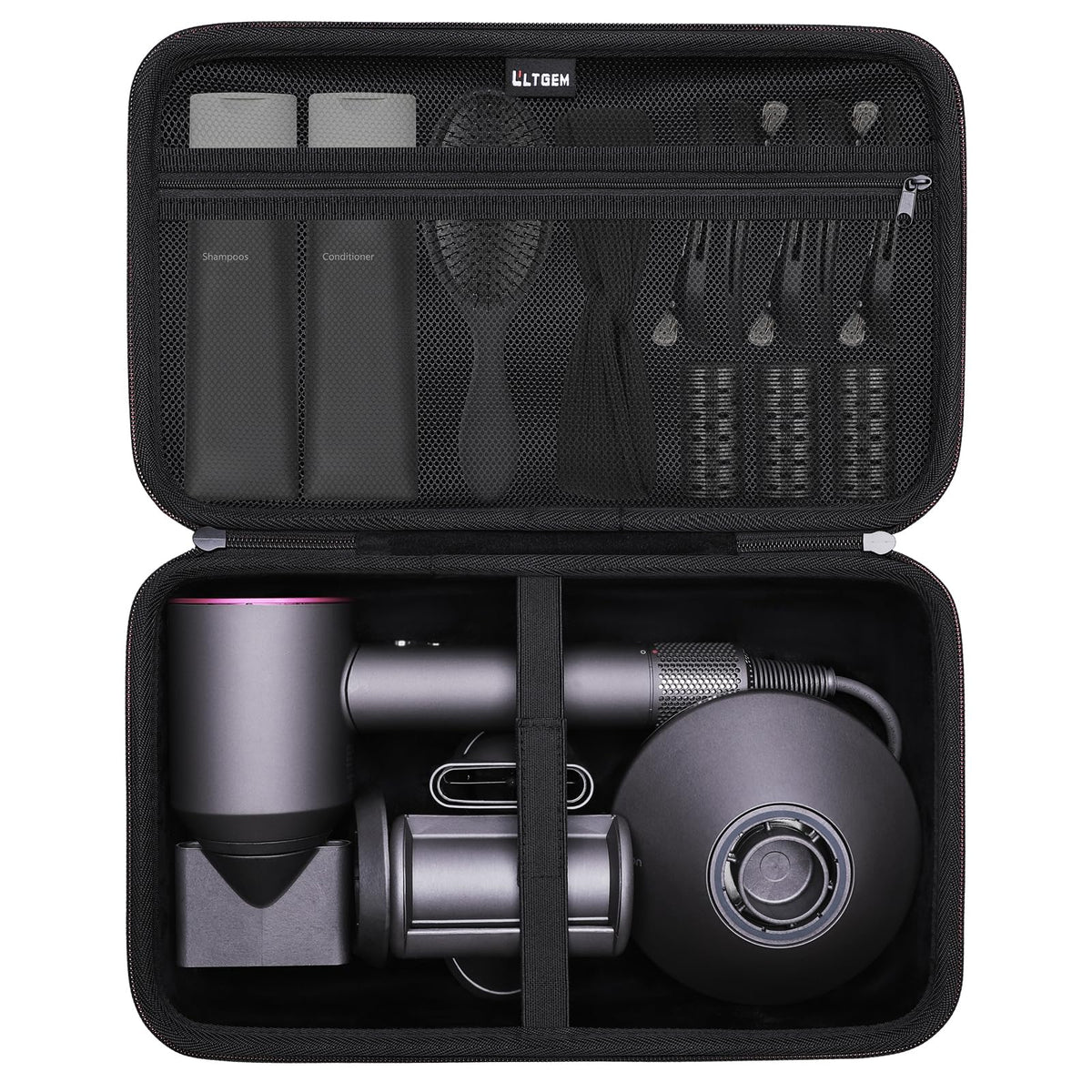 LTGEM hair dryer case protects Dyson Supersonic gear during travel and keeps accessories organized.