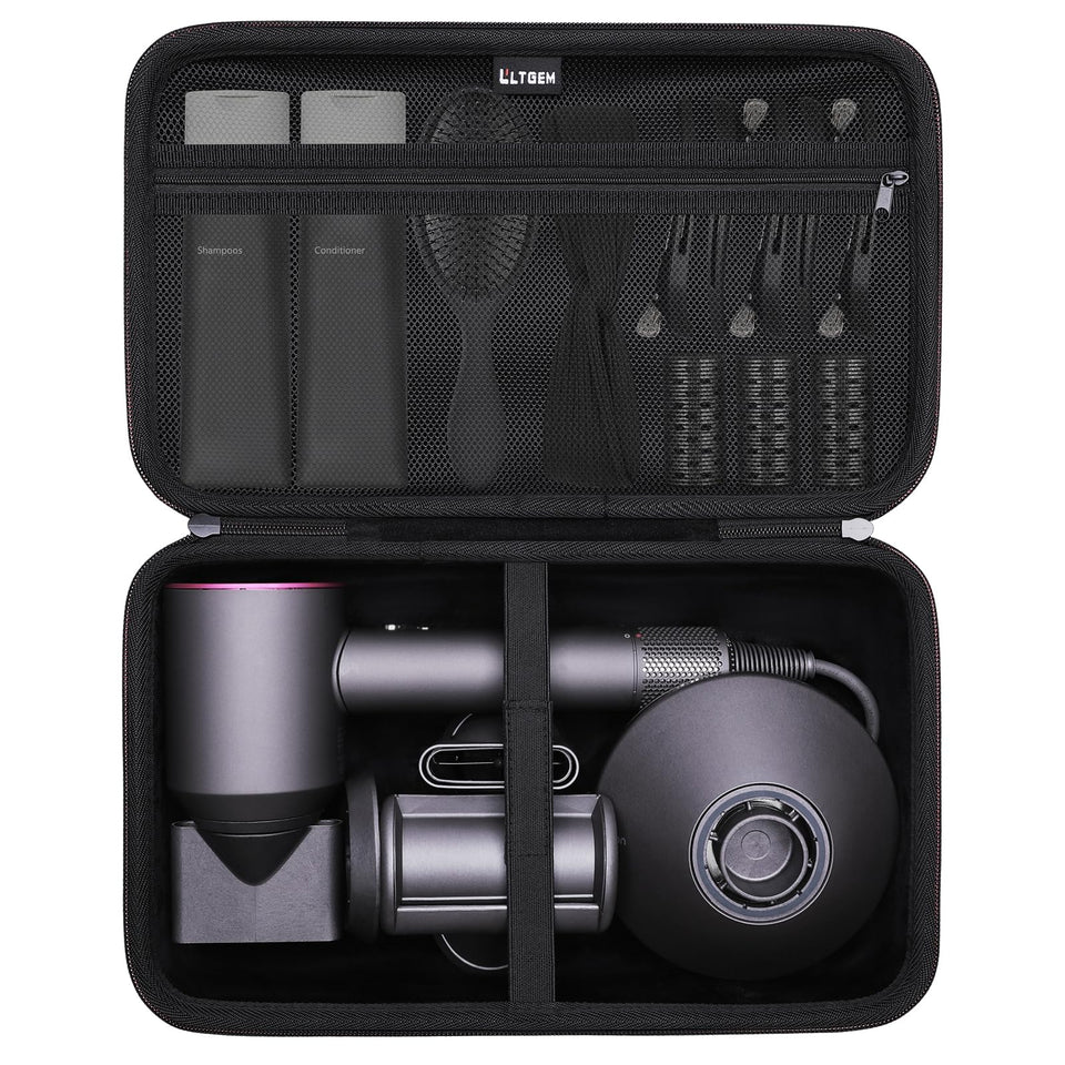 LTGEM hair dryer case protects Dyson Supersonic gear during travel and keeps accessories organized.