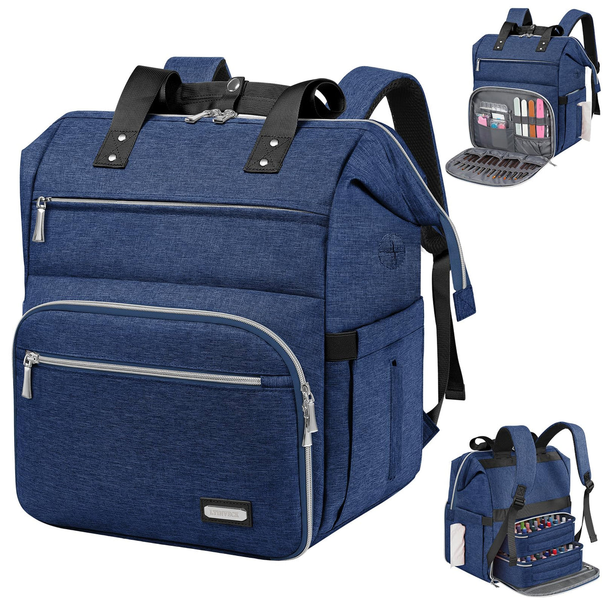LTINVECK blue nail polish organizer backpack, front view, ideal for mobile nail services.