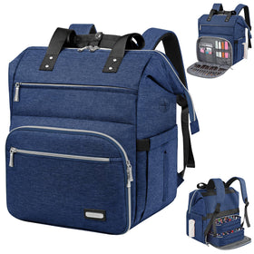 LTINVECK blue nail polish organizer backpack, front view, ideal for mobile nail services.