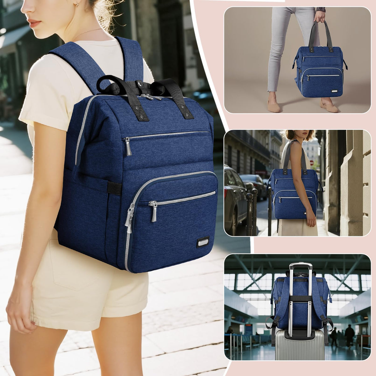 LTINVECK travel-ready bag with suitcase attachment for easy airport transport.