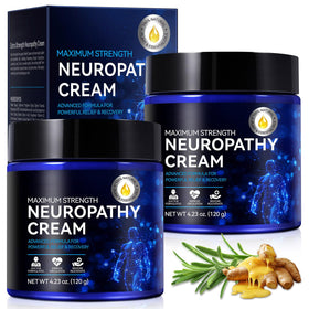 LTQXGT Nerve Relief Cream bottle highlighting fast absorption and natural ingredients.