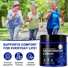 A man and a woman using LTQXGT Nerve Relief Cream at home for daily care.