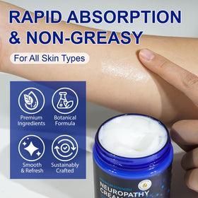 Close-up of LTQXGT Nerve Relief Cream texture showing lightweight formula.
