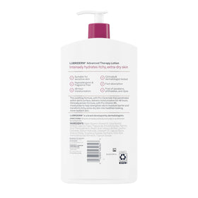 Lubriderm Advanced Therapy bottle close-up showing smooth absorption
