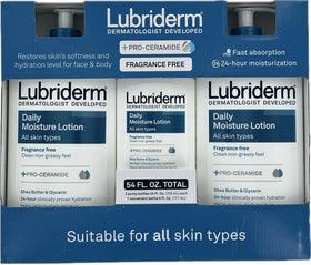 Lubriderm Daily Moisture Fragrance Free bottle for daily hydration with Vitamin B5.