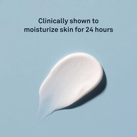 Lubriderm label closeup highlighting hydration benefits on skin.