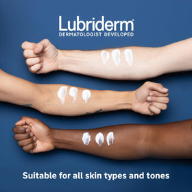 Dermatologist-developed Lubriderm label indicating sensitivity-friendly formula.