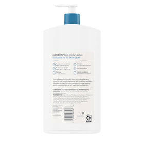 Pump-top Lubriderm bottle enabling easy, non-greasy daily hydration.