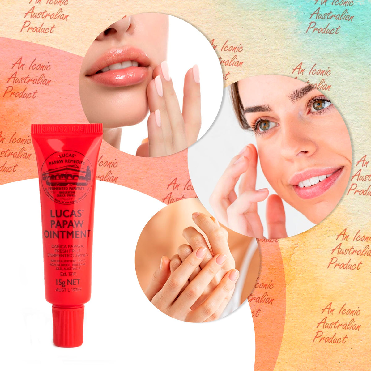 Hands applying Lucas Papaw balm for quick lip care.