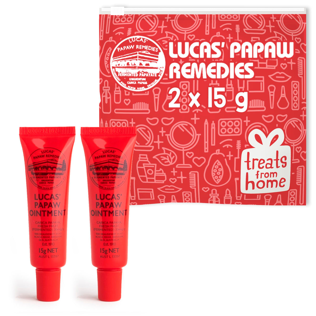 Lucas Papaw gift pack with two 15g pawpaw balms for lips.