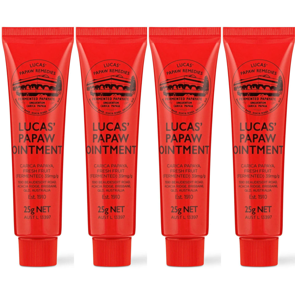 Lucas Papaw red pawpaw balm pack for lips and skin, offering dependable hydration