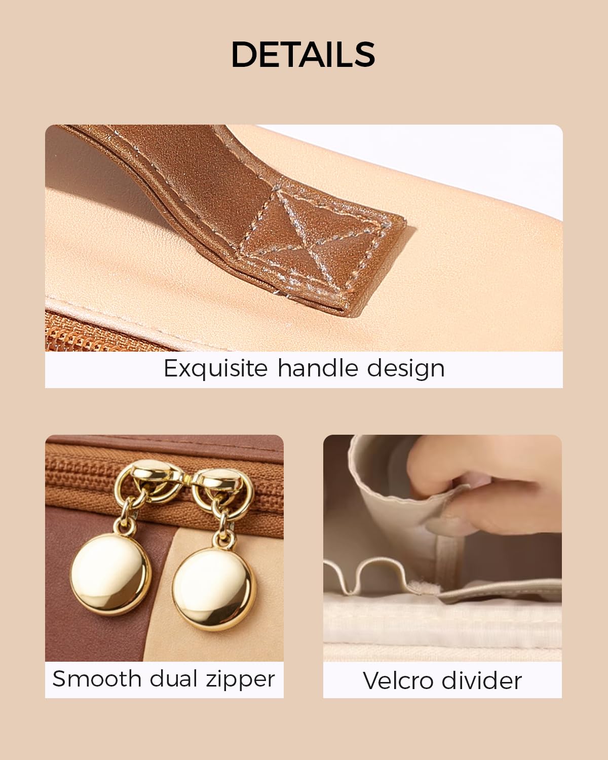 Luc Catherine nine-point-five-inch bag fits essential makeup for travel.