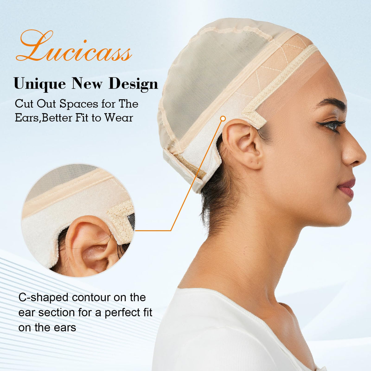 Lucicass breathable velvet wig cap reduces friction for all-day comfort.