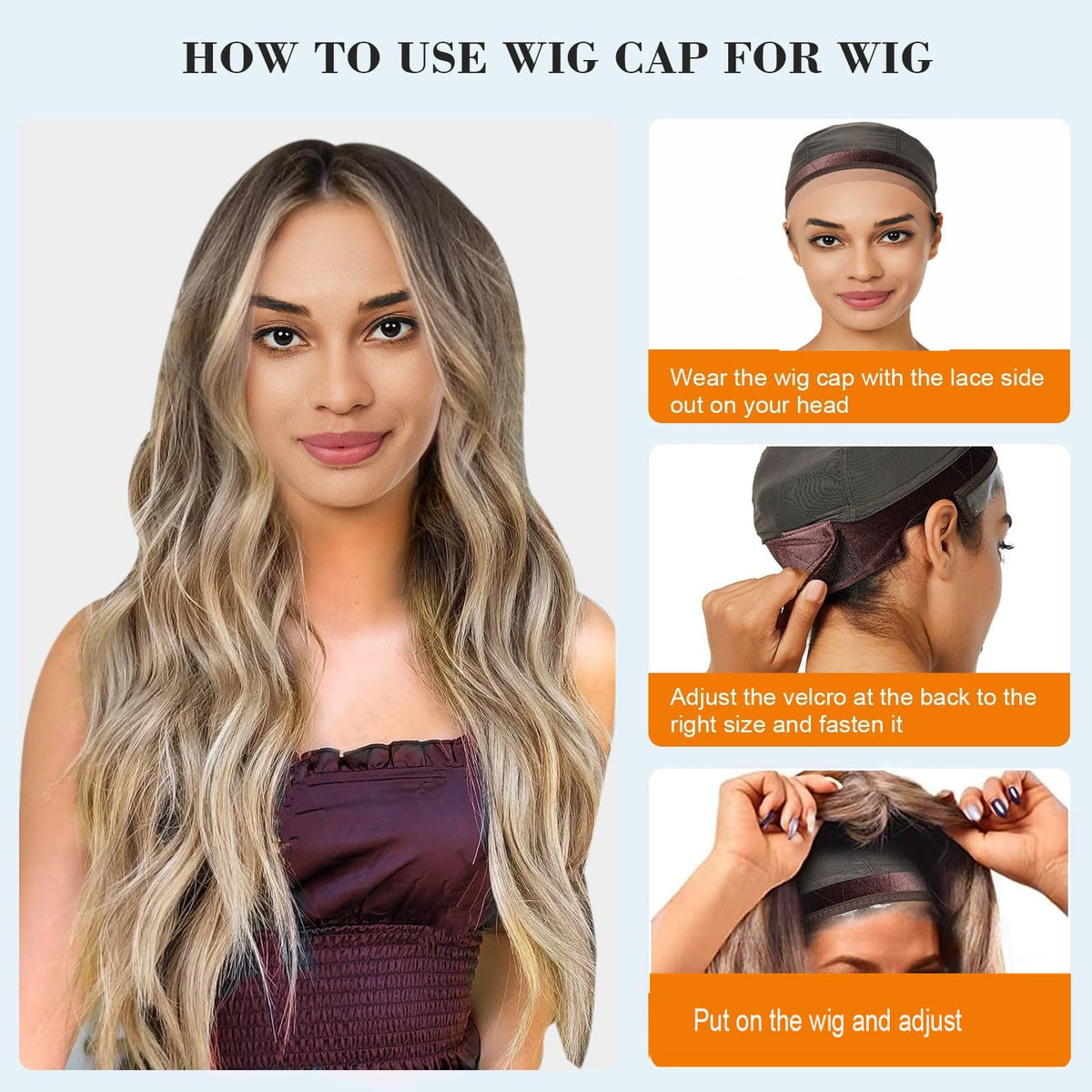 Lucicass ear-cutouts wig cap avoids rubbing for extended wear.