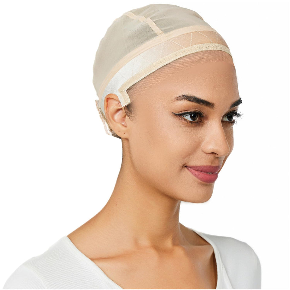 Lucicass wig cap with velvet grip band secures wigs without glue.