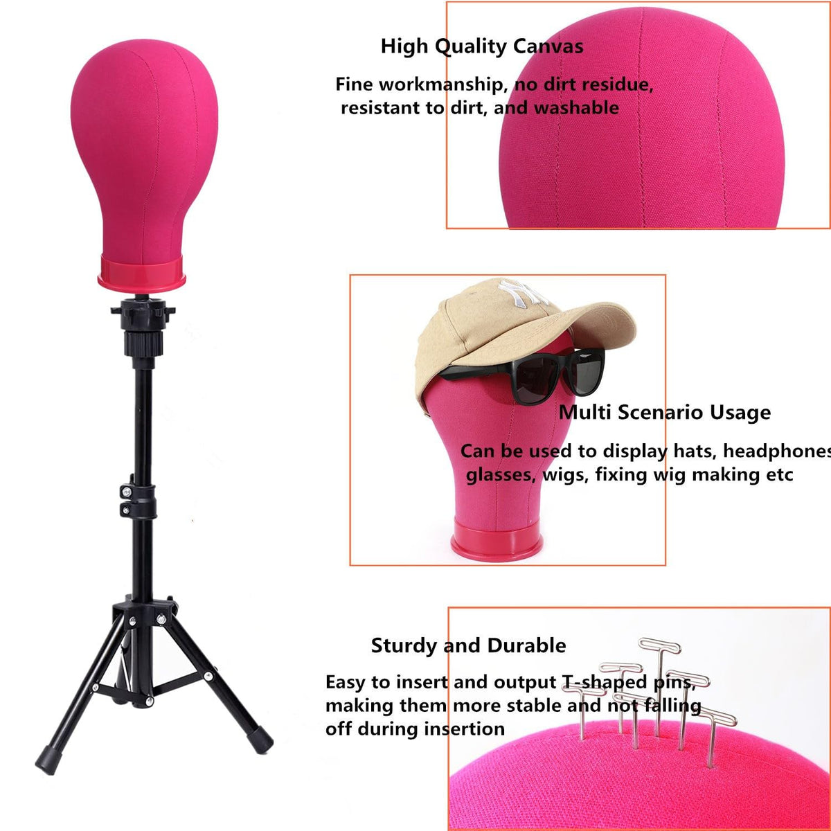 lucicass wig head stand with tripod in rose providing stable professional styling