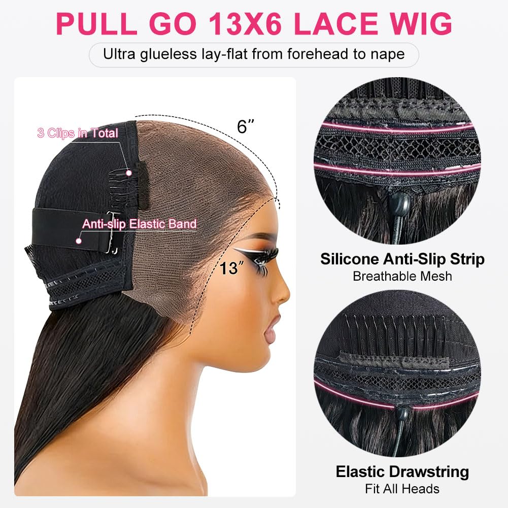 Luciya wig with three combs and elastic band for all-day security.