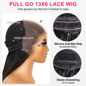 Luciya wig with three combs and elastic band for all-day security.